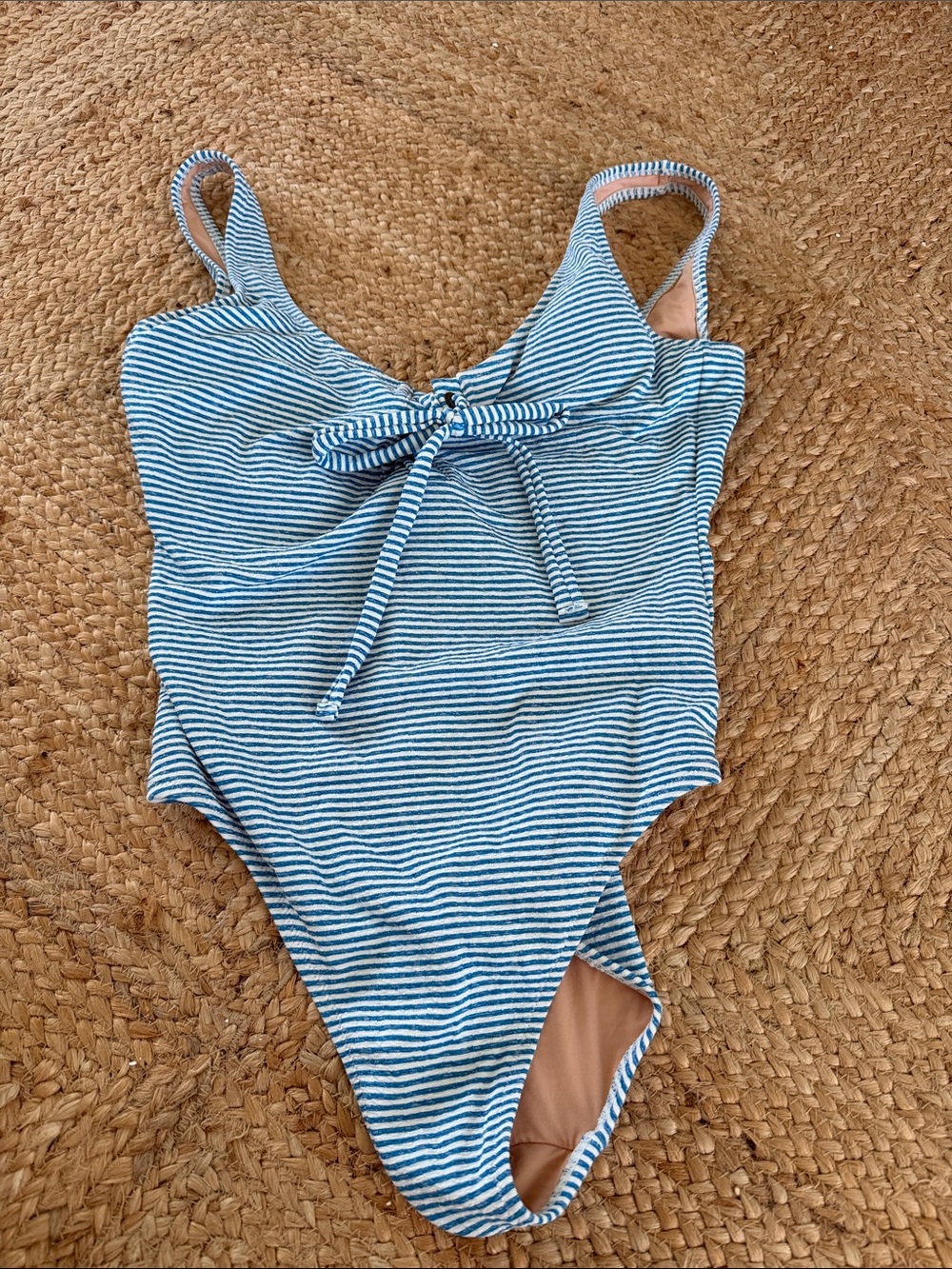 J. Crew Blue and White Striped Kids One-Piece Swimsuit with Front Tie